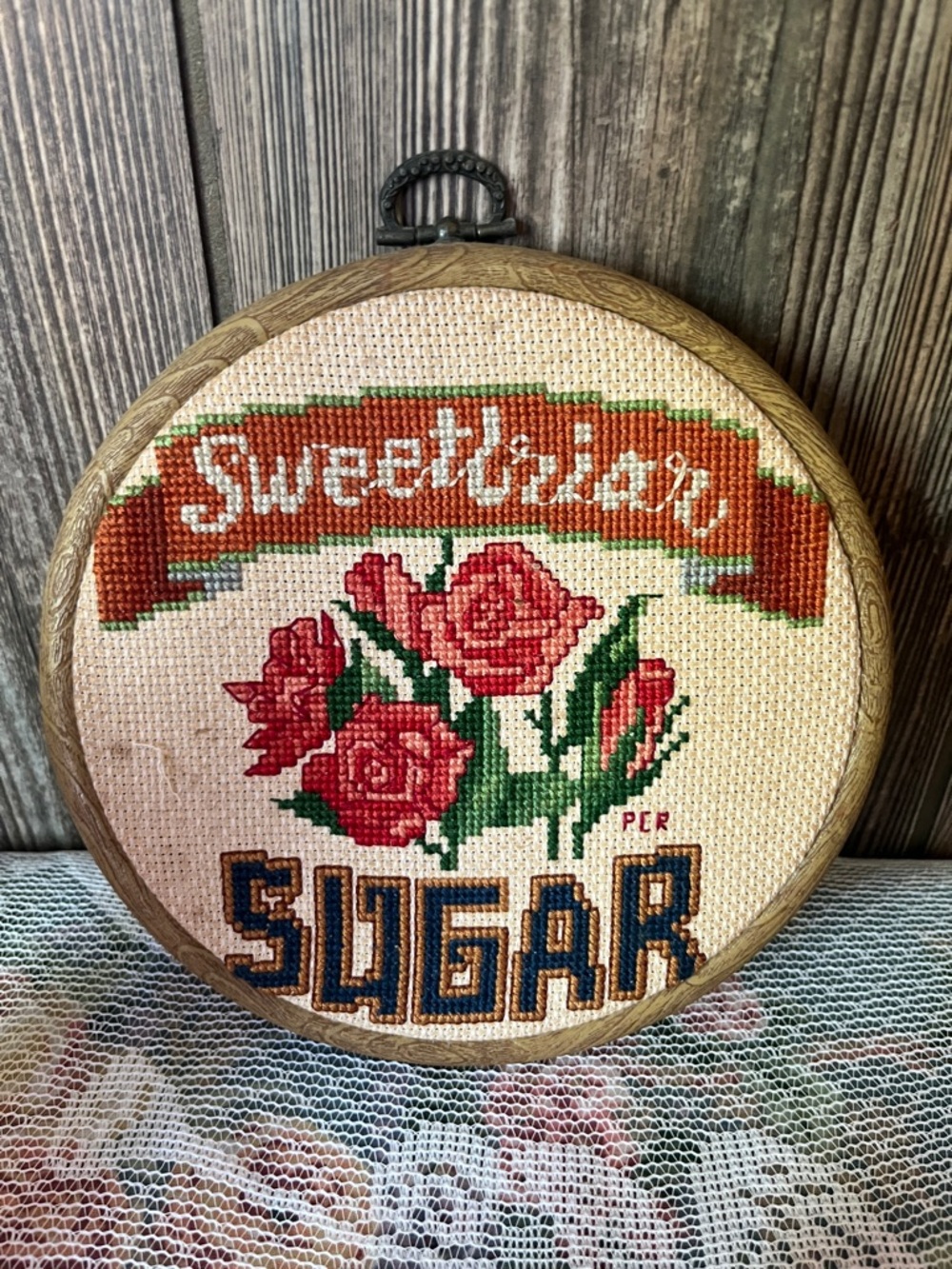 Embroidered 'Sweetbriar Sugar' Floral Wall Hoop - Red Roses